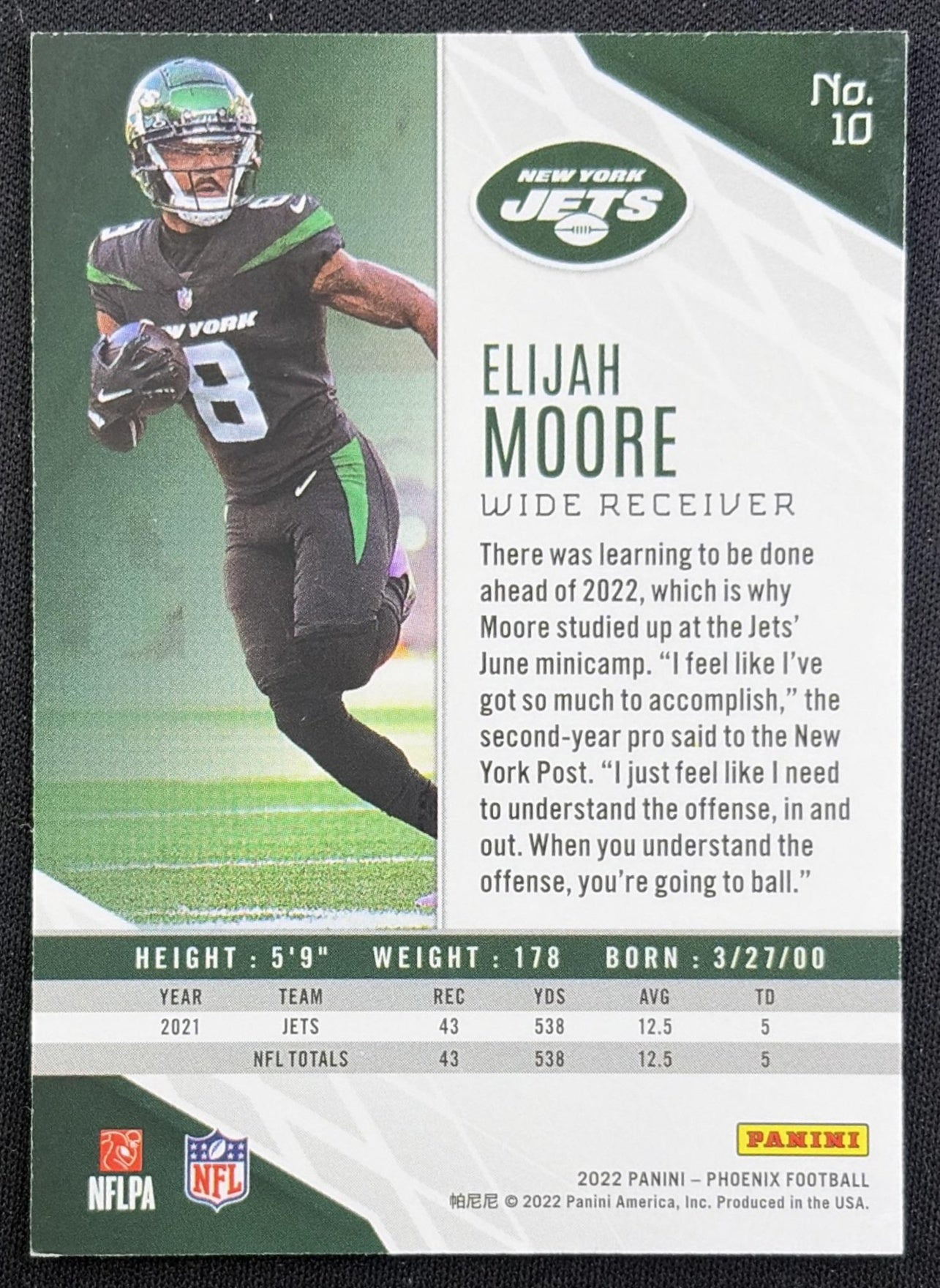Elijah Moore 2022 Panini Phoenix Silver Jets back