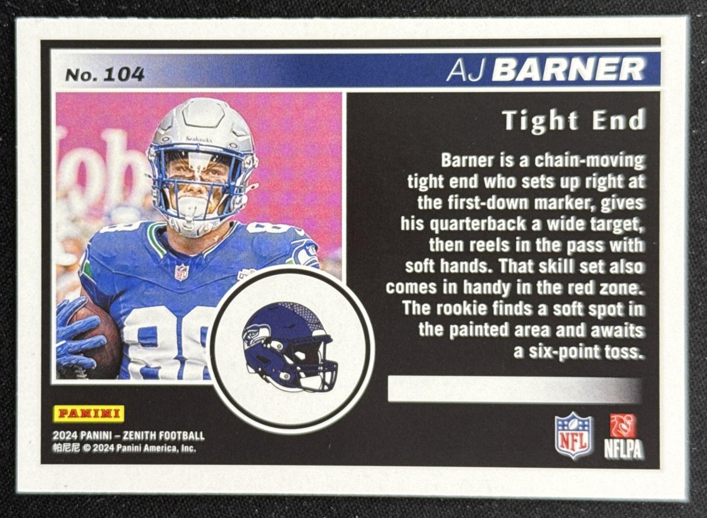 AJ Barner 2024 Panini Zenith Seahawks Seattle Seahawks Sports Trading Card