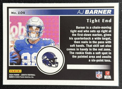 AJ Barner 2024 Panini Zenith Seahawks Seattle Seahawks Sports Trading Card