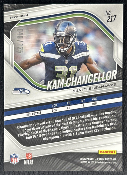 Kam Chancellor 2025 Panini Prizm Purple /125 Seahawks Back