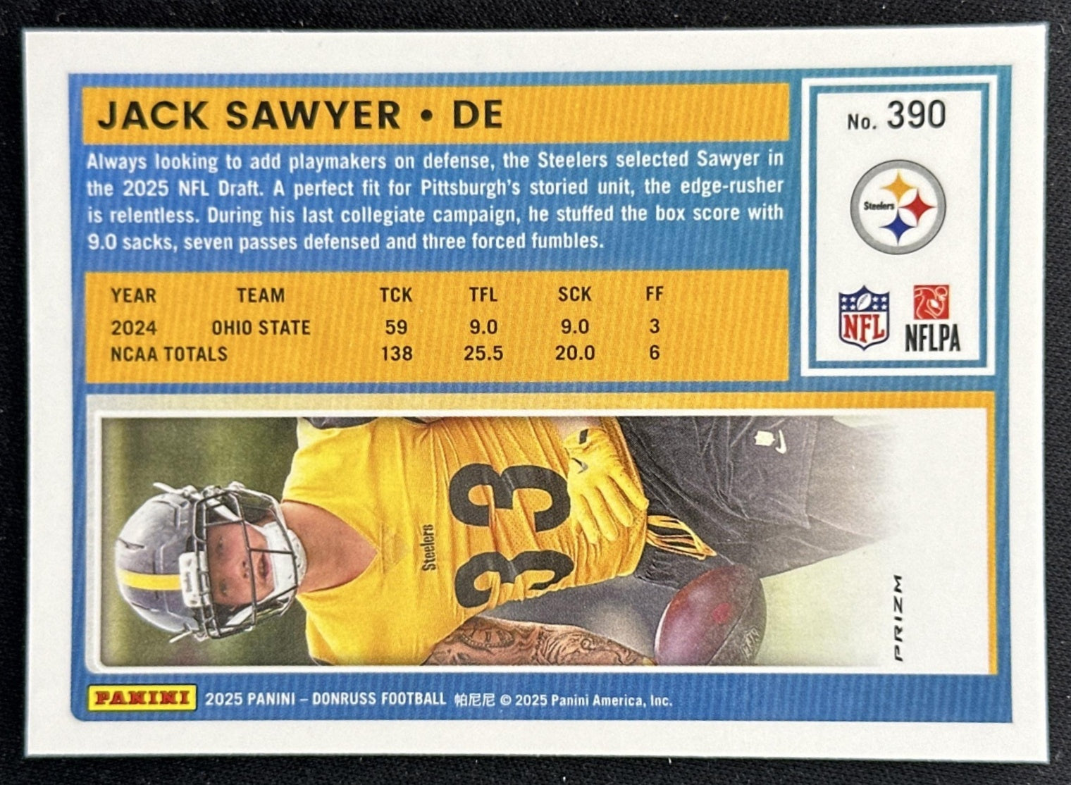 Jack Sawyer 2025 Panini Donruss Optic Rated Rookie Blue Scope Steelers back