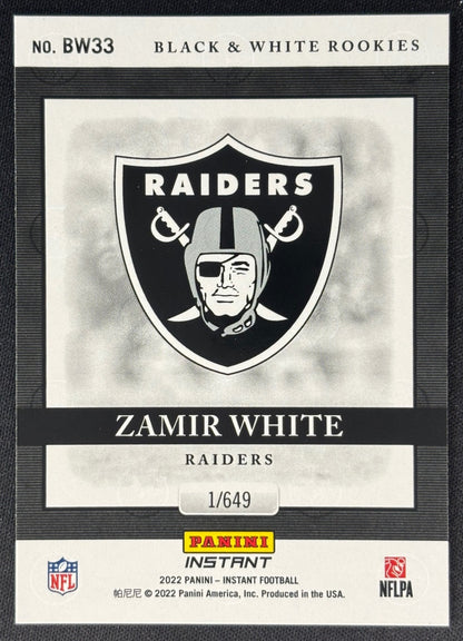 Zamir White 2022 Instant Black & Rookies Raiders Sports Trading Card