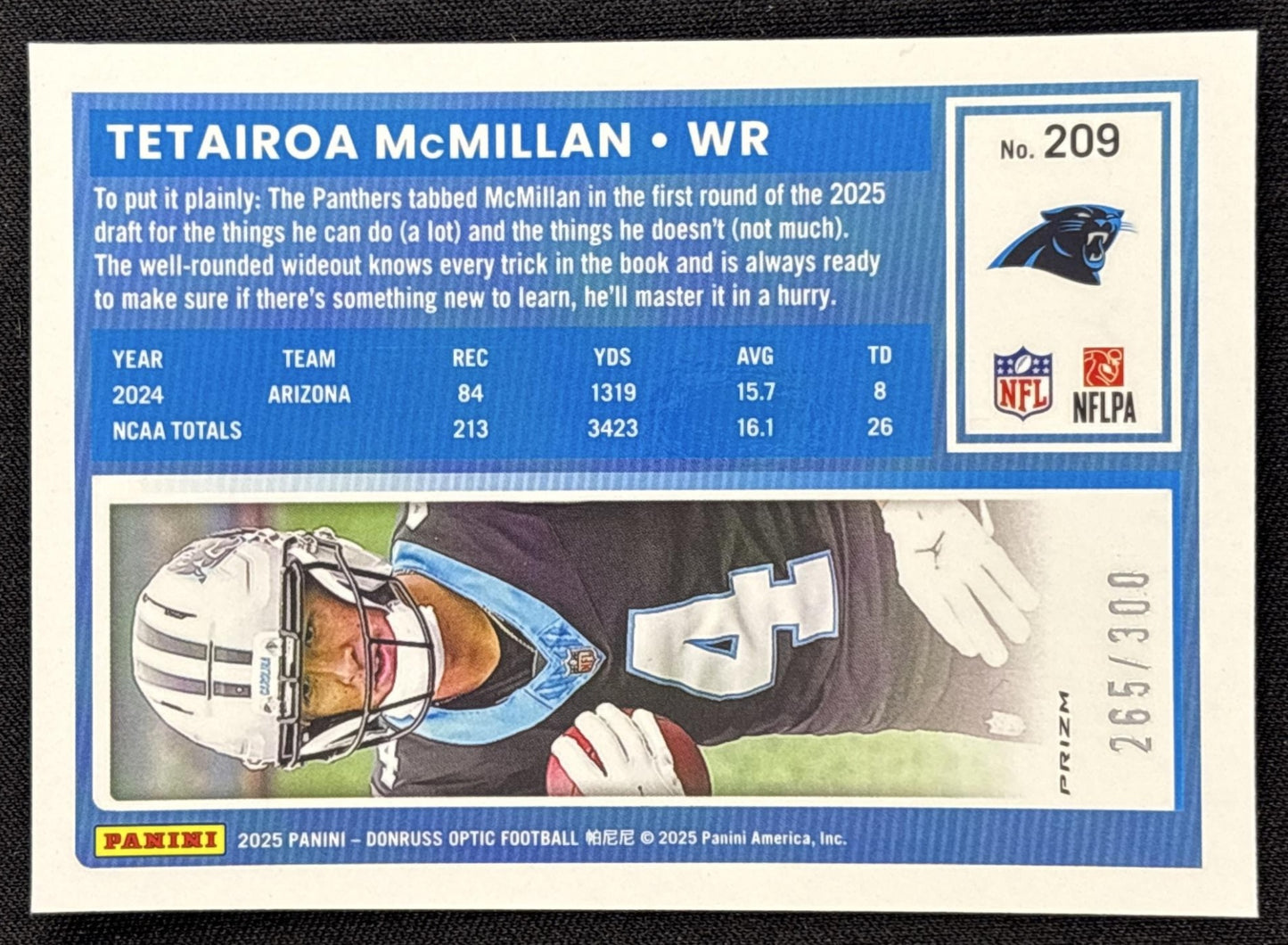 Tetairoa McMillan 2025 Panini Donruss Optic Rated Rookie Wave Prizm /300 Panthers