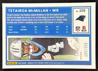 Tetairoa McMillan 2025 Panini Donruss Optic Rated Rookie Wave Prizm /300 Panthers