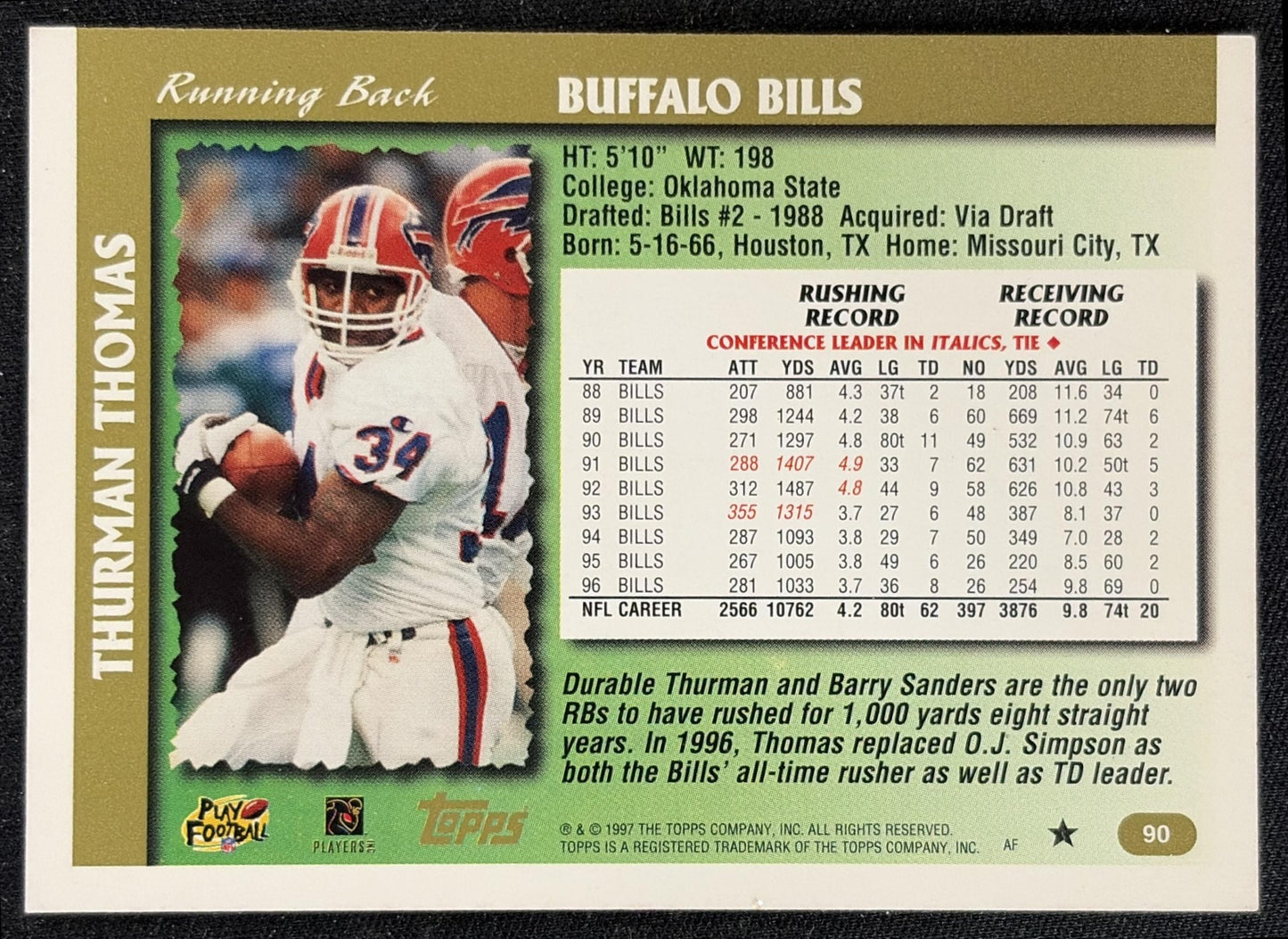 Thurman Thomas 1997 Topps Bills