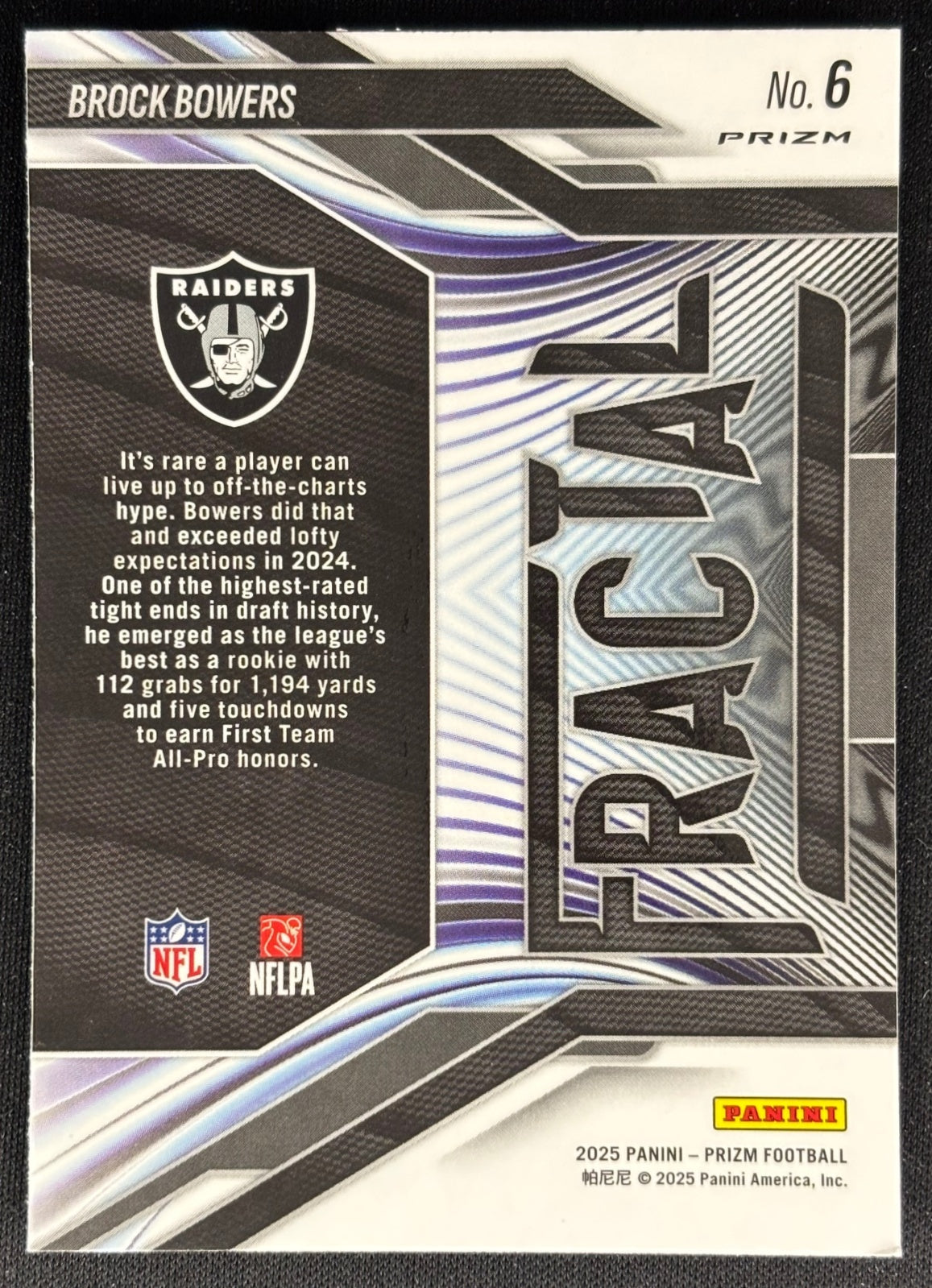 Brock Bowers 2025 Prizm Fractal Green Raiders Sports Trading Card