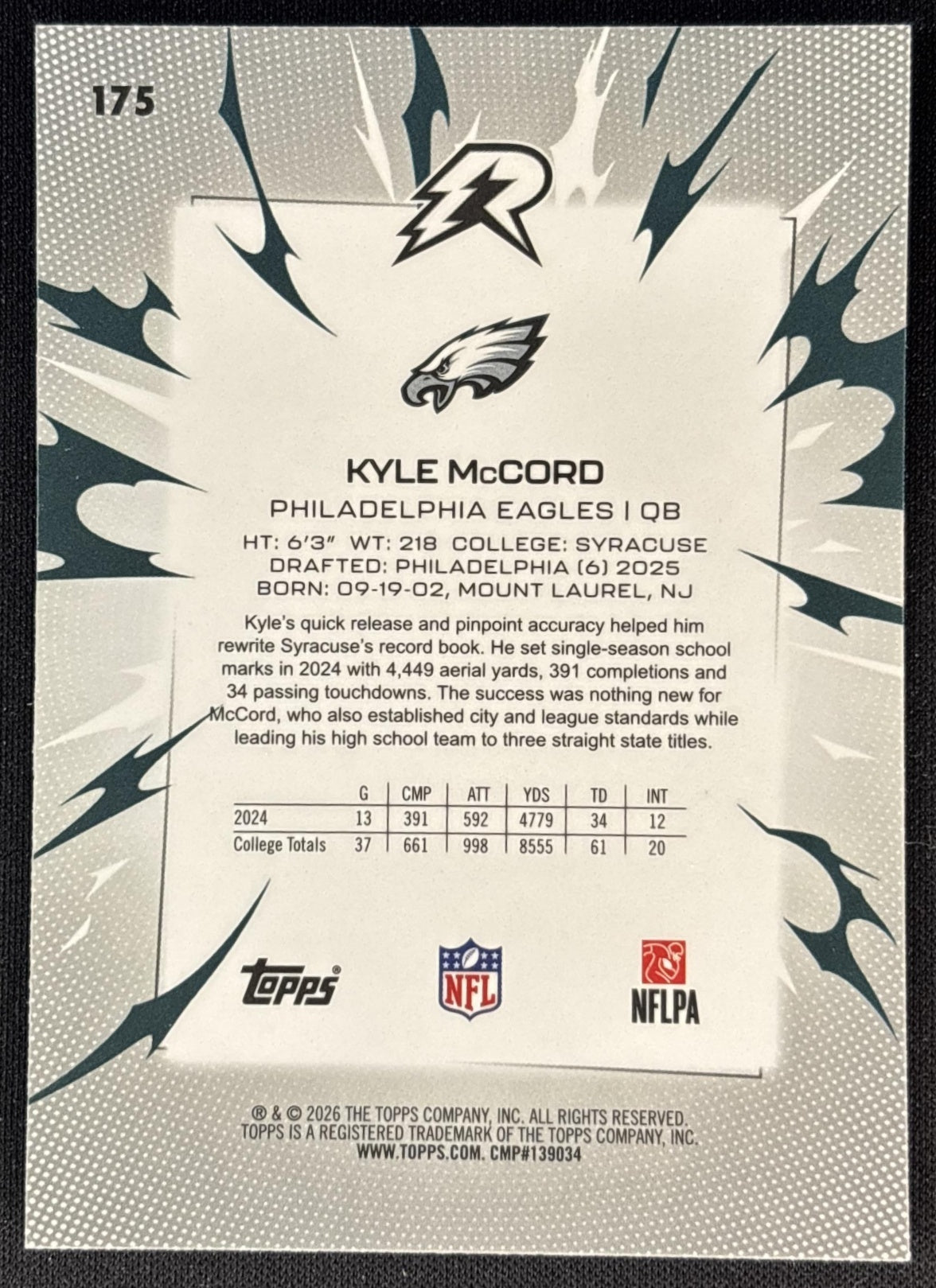 Kyle McCord 2025 Topps Resurgence Eagles Sports Trading Cards
