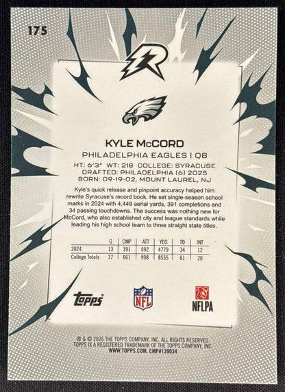 Kyle McCord 2025 Topps Resurgence Eagles Sports Trading Cards