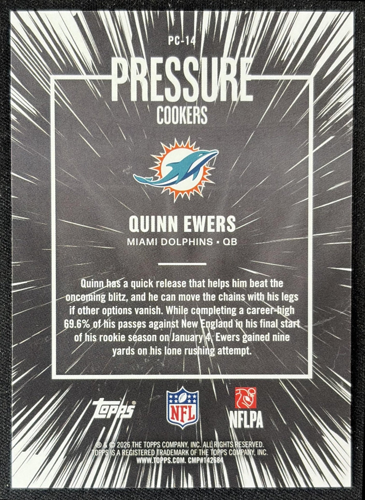 Quinn Ewers 2026 Topps Pressure Cookers Crackle Foil Dolphins back