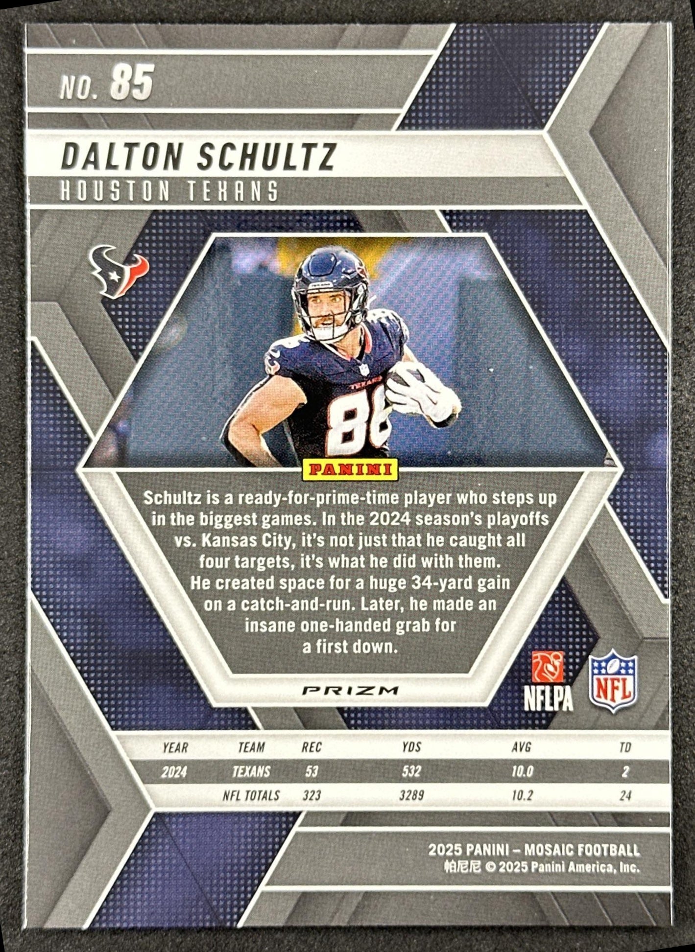 Dalton Schultz 2025 Panini Mosaic Green Prizm Texans