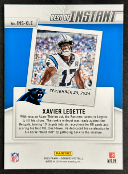 Xavier Legette 2025 Donruss Best of Instant Panthers Sports Trading Card