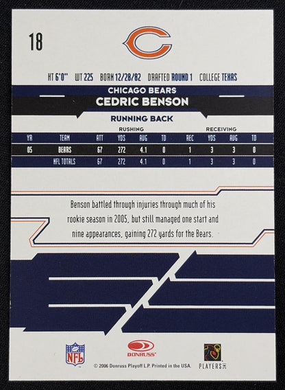 Cedric Benson 2005 Leaf Rookies & Stars Longevity /249 Bears - back