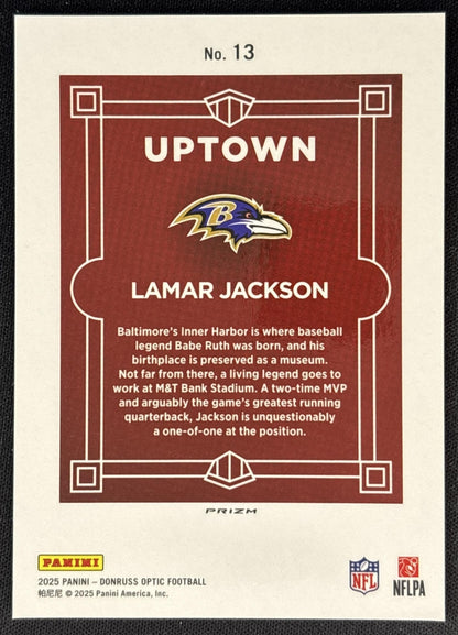 Lamar Jackson 2025 Panini Donruss Optic Uptown Ravens back