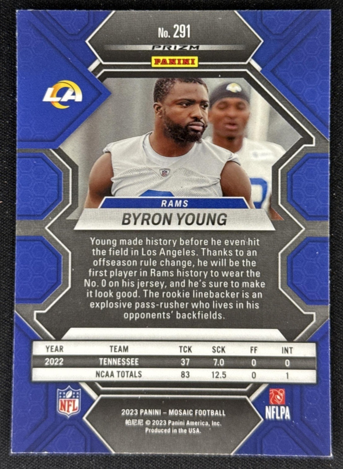 Byron Young 2023 Panini Mosaic Reactive Blue Mosaic Rams Sports Trading Card