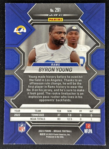 Byron Young 2023 Panini Mosaic Reactive Blue Mosaic Rams Sports Trading Card
