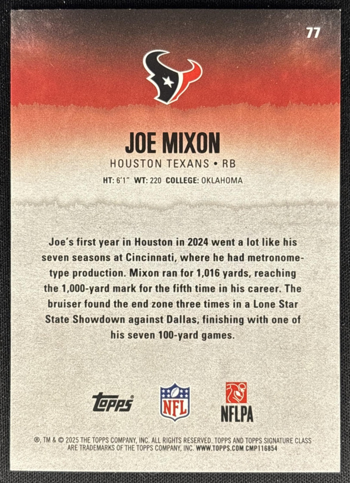 Joe Mixon 2025 Topps Signature Class Veteran Blue & Yellow Foil Texans Sports Trading Cards