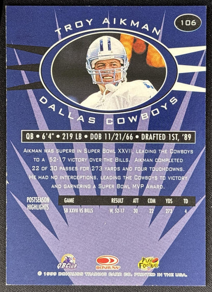 Troy Aikman 1999 Donruss Preferred QBC Cowboys Sports Trading Cards
