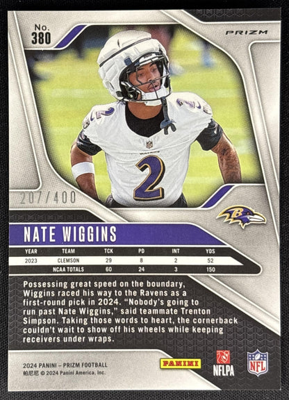 Nate Wiggins 2024 Panini Prizm Pandora /400 Ravens Sports Trading Card