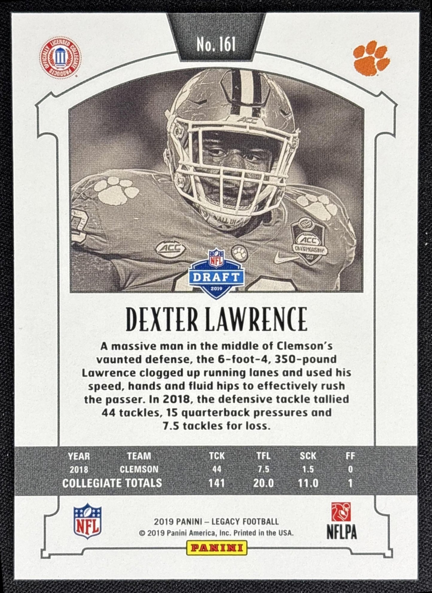 Dexter Lawrence 2019 Panini Legacy Yellow /165 Tigers
