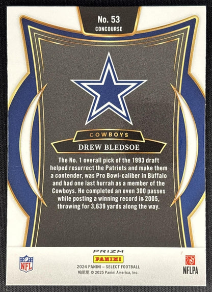 Drew Bledsoe 2024 Panini Select Concourse Zebra Prizm Shock Cowboys Sports Trading Cards