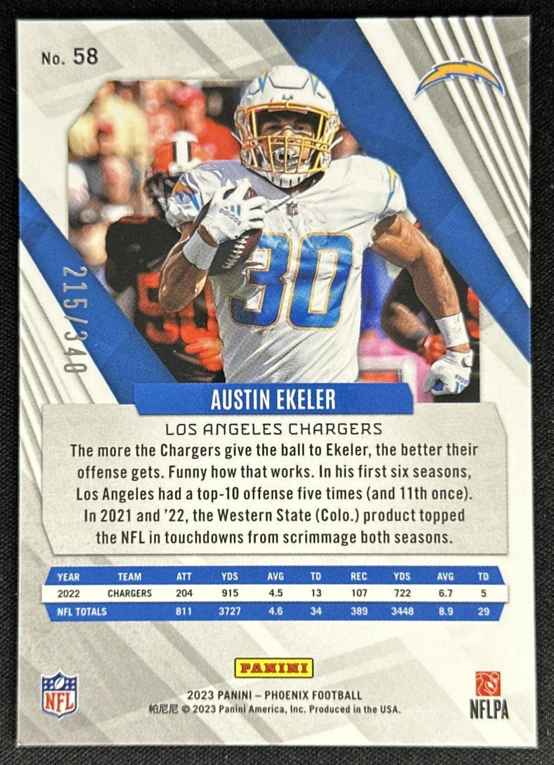 Austin Ekeler 2023 Panini Phoenix Fire Burst /340 Chargers