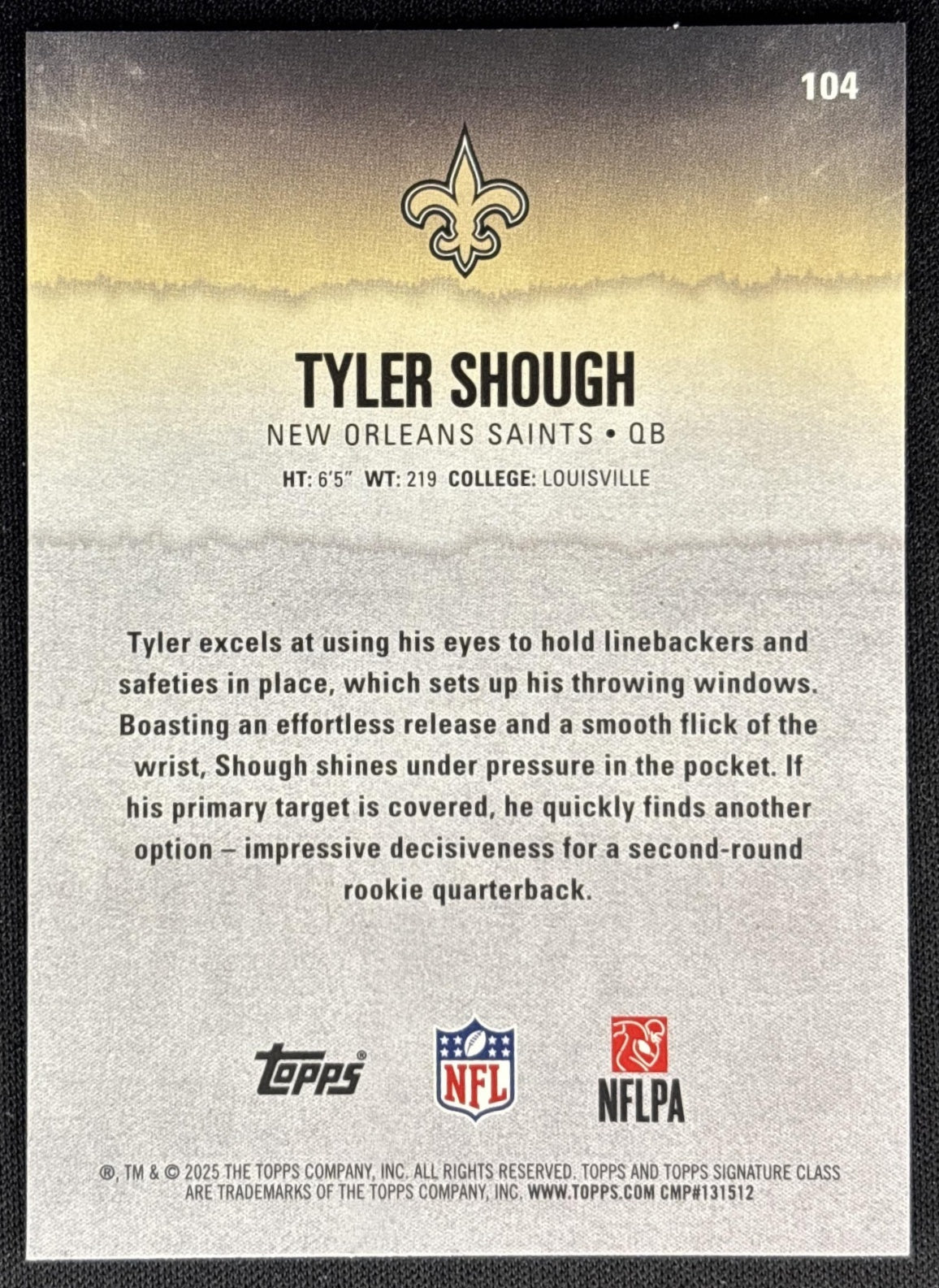 Tyler Shough 2025 Topps Signature Class Rookie Saints Sports Trading Cards