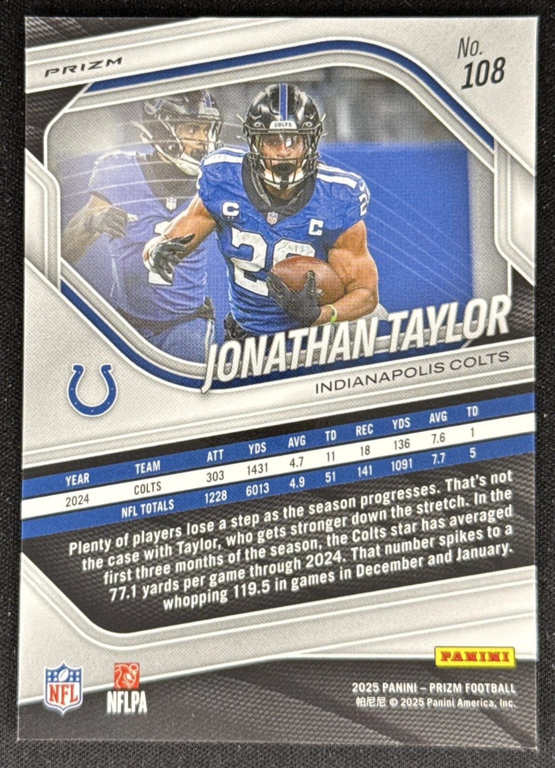 Jonathan Taylor 2025 Panini Prizm Red White & Blue Colts Sports Trading Card