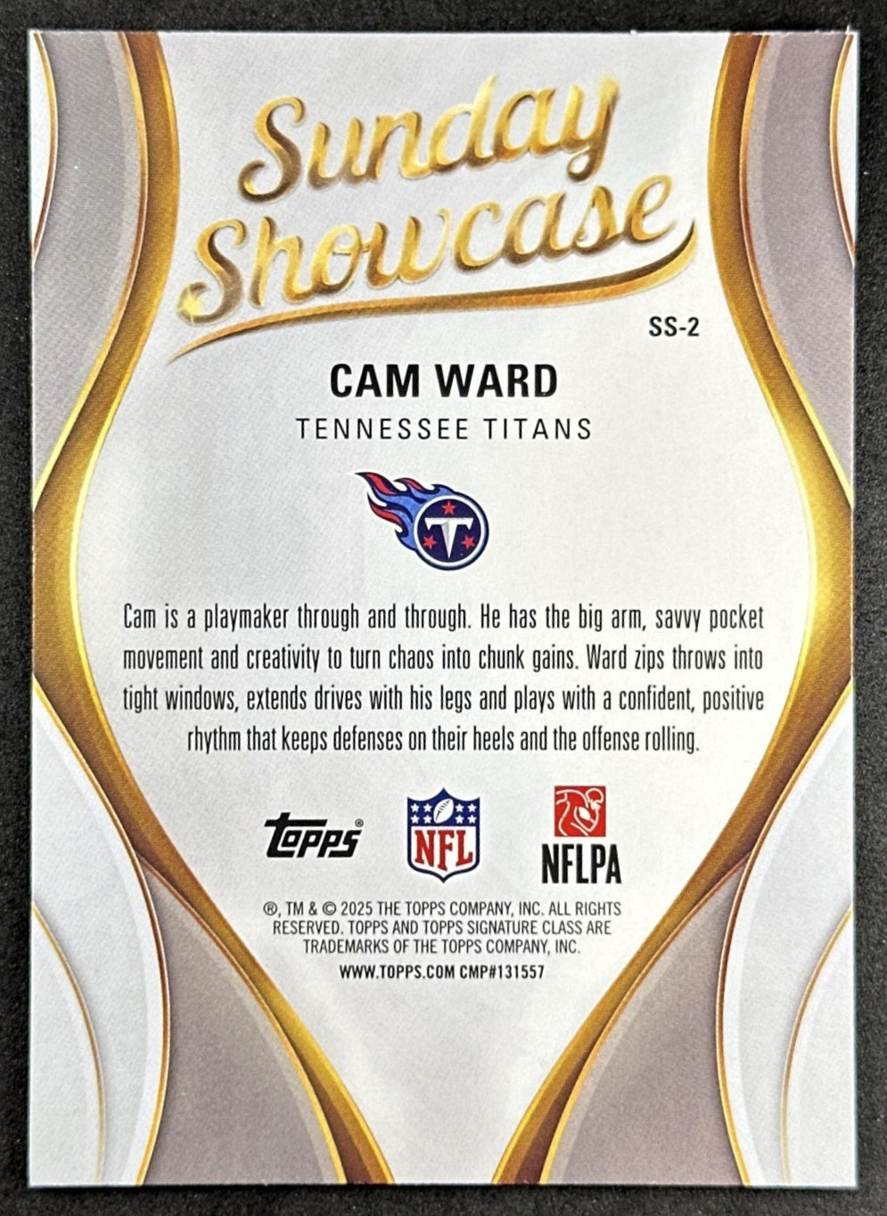 Cam Ward 2025 Topps Signature Class Sunday Showcase Titans back