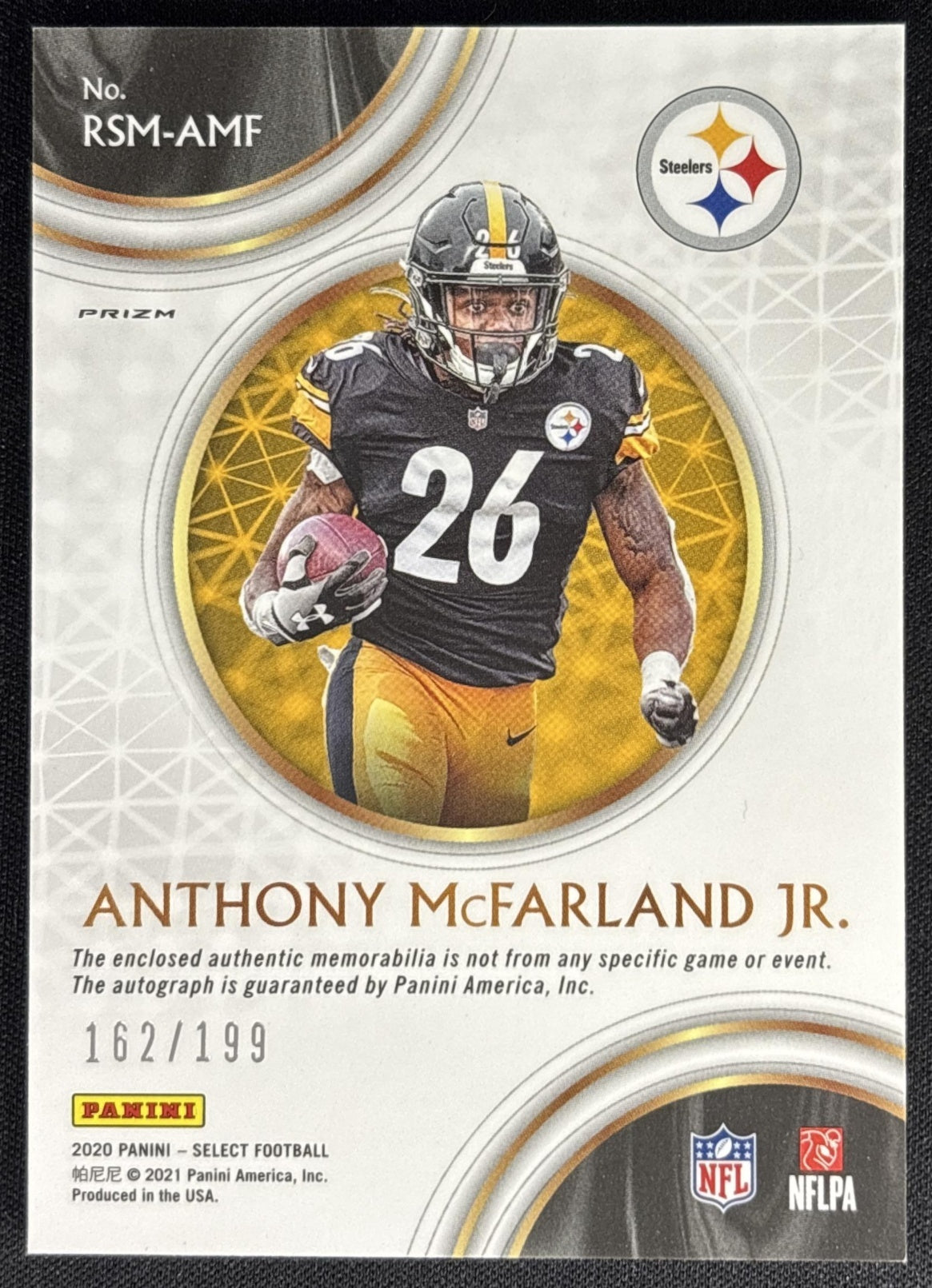 Anthony McFarland Jr. 2020 Select Rookie Signature Memorabilia Prizm /199 Steelers