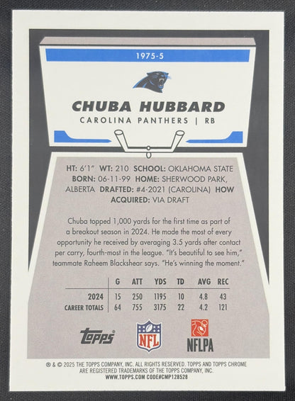 Chuba Hubbard 2025 Topps Chrome 1975 Pink Refractor /250 Panthers Sports Trading Card