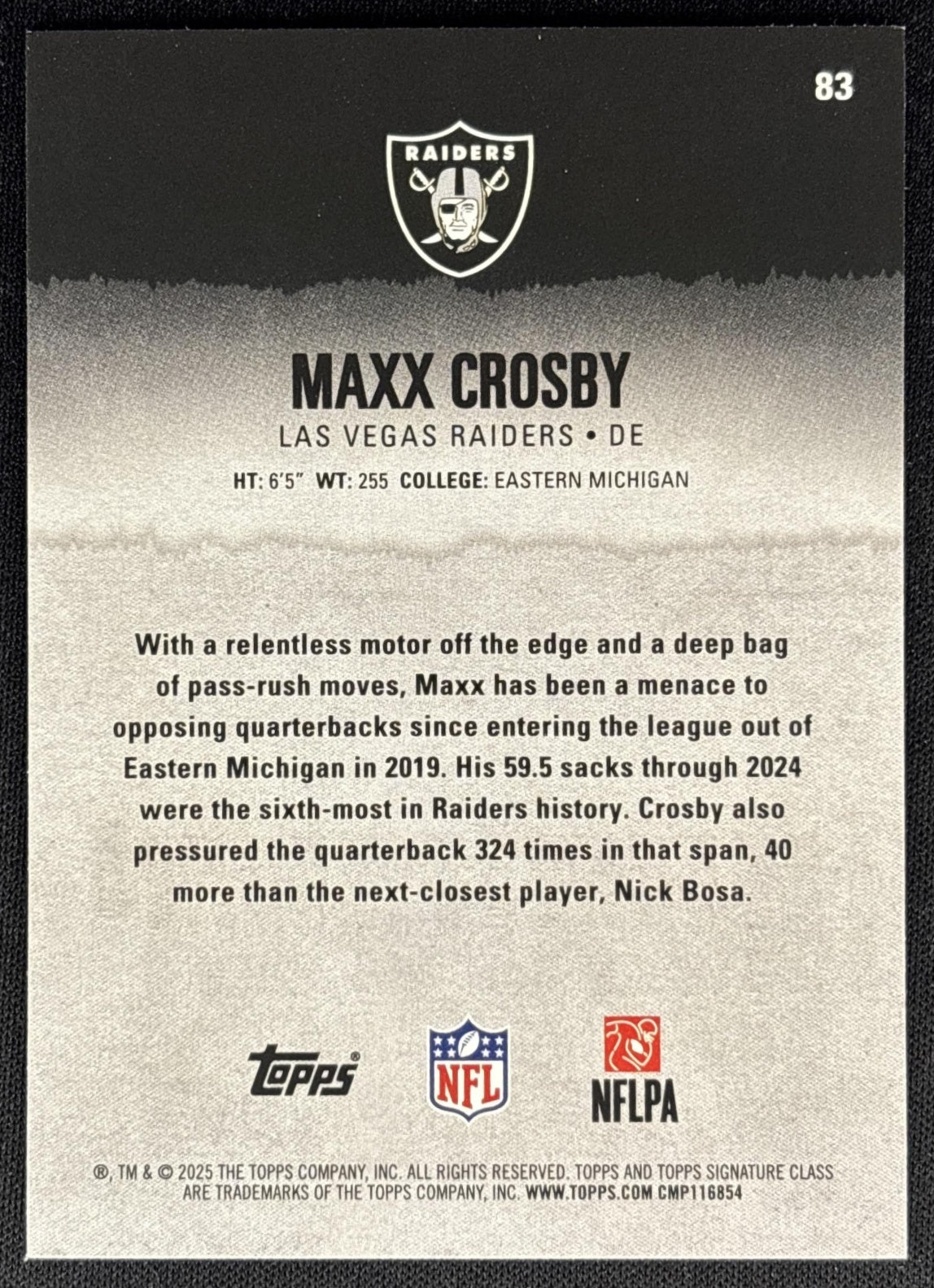 Maxx Crosby 2025 Topps Signature Class Veteran Blue & Yellow Foil Raiders back