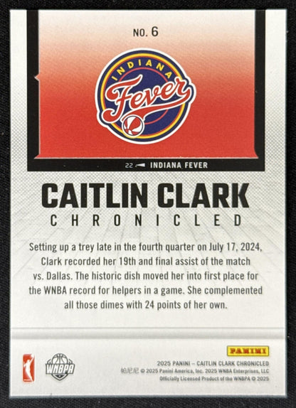 Caitlin Clark 2025 Panini Chronicled WNBA Fever 6 Sports Trading Card