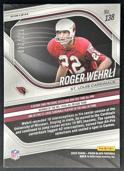 Roger Wehrli 2025 Panini Prizm Black Skewed /249 back