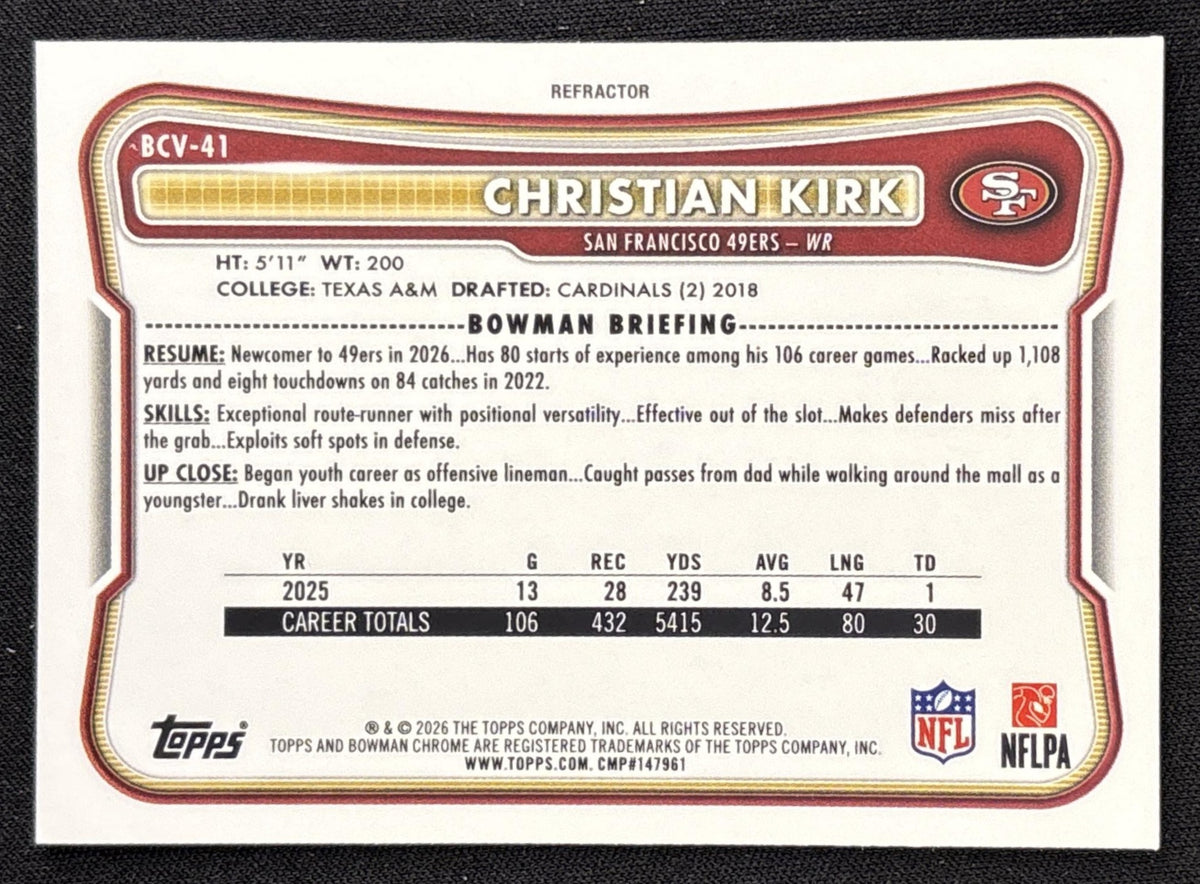 Christian Kirk 2026 Bowman Chrome NFL Refractor /499 49ers