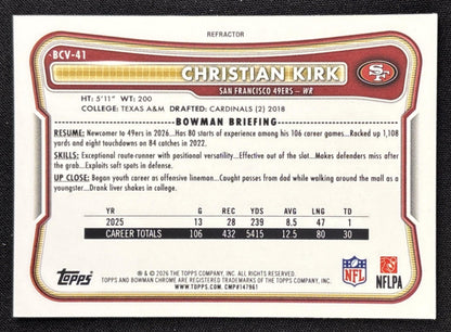 Christian Kirk 2026 Bowman Chrome NFL Refractor /499 49ers