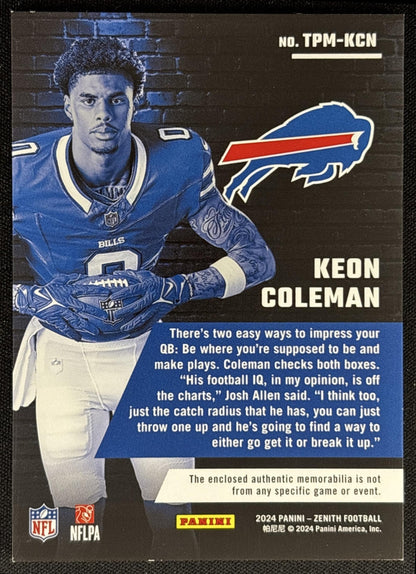 Keon Coleman 2024 Panini Zenith Turning Pro Memorabilia Bills