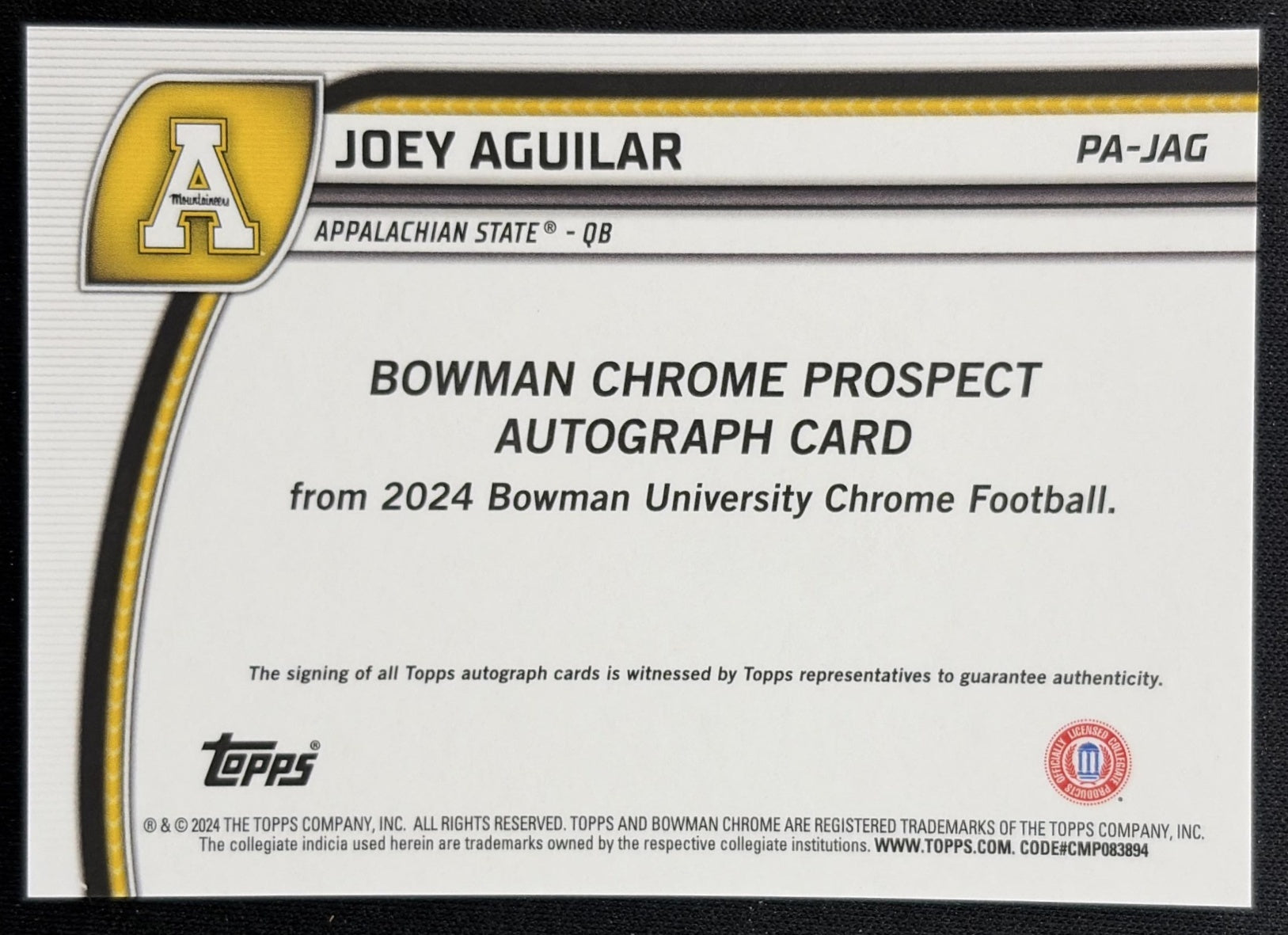 Joey Aguilar 2024 Bowman Chrome University Prospect Auto Fuchsia Refractor /150