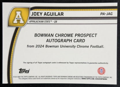 Joey Aguilar 2024 Bowman Chrome University Prospect Auto Fuchsia Refractor /150