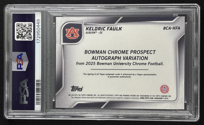 Keldric Faulk 2025 Bowman Chrome University Sapphire Prospect Auto Red Refractor /5 PSA 10 Tigers Sports Trading Card