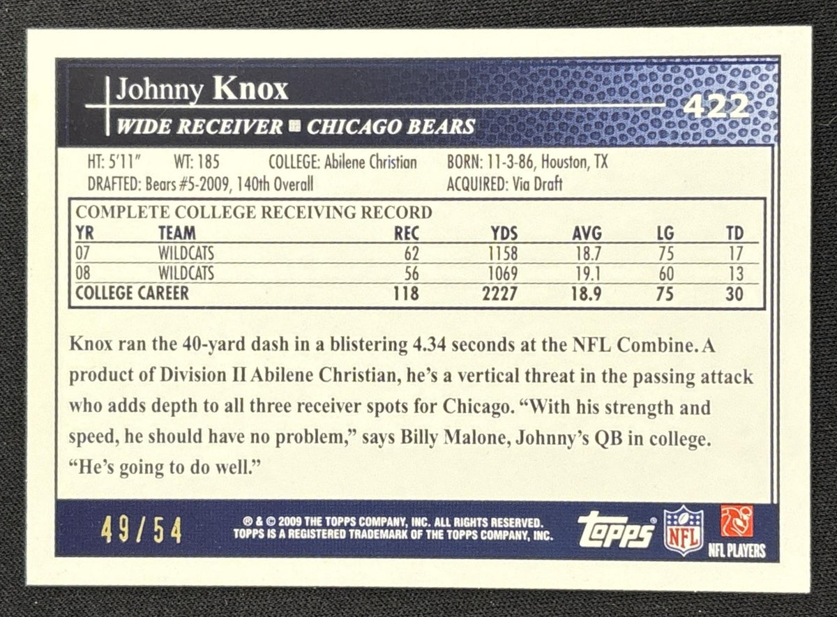 Johnny Knox 2009 Topps Black /54 Bears