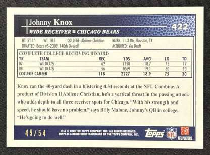 Johnny Knox 2009 Topps Black /54 Bears