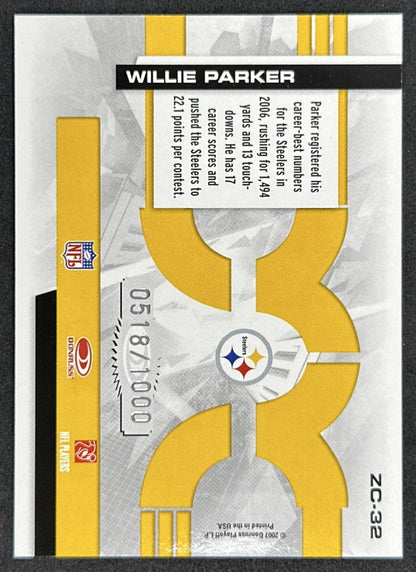 Willie Parker 2007 Donruss Elite Zoning Commission Gold /1000 Steelers back