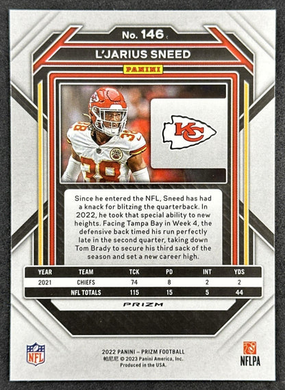 L Jarius Sneed 2022 Panini Prizm Green Chiefs back sports trading card