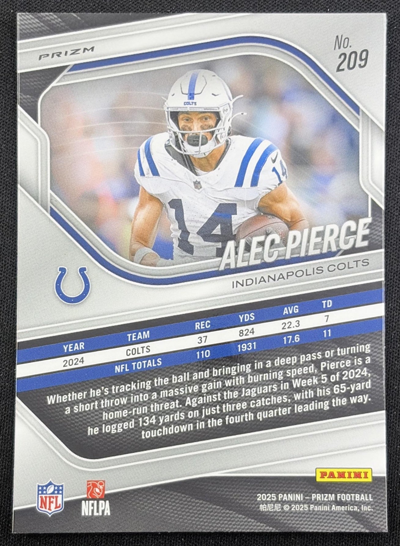 Alec Pierce 2025 Panini Prizm No Huddle Colts Indianapolis Colts