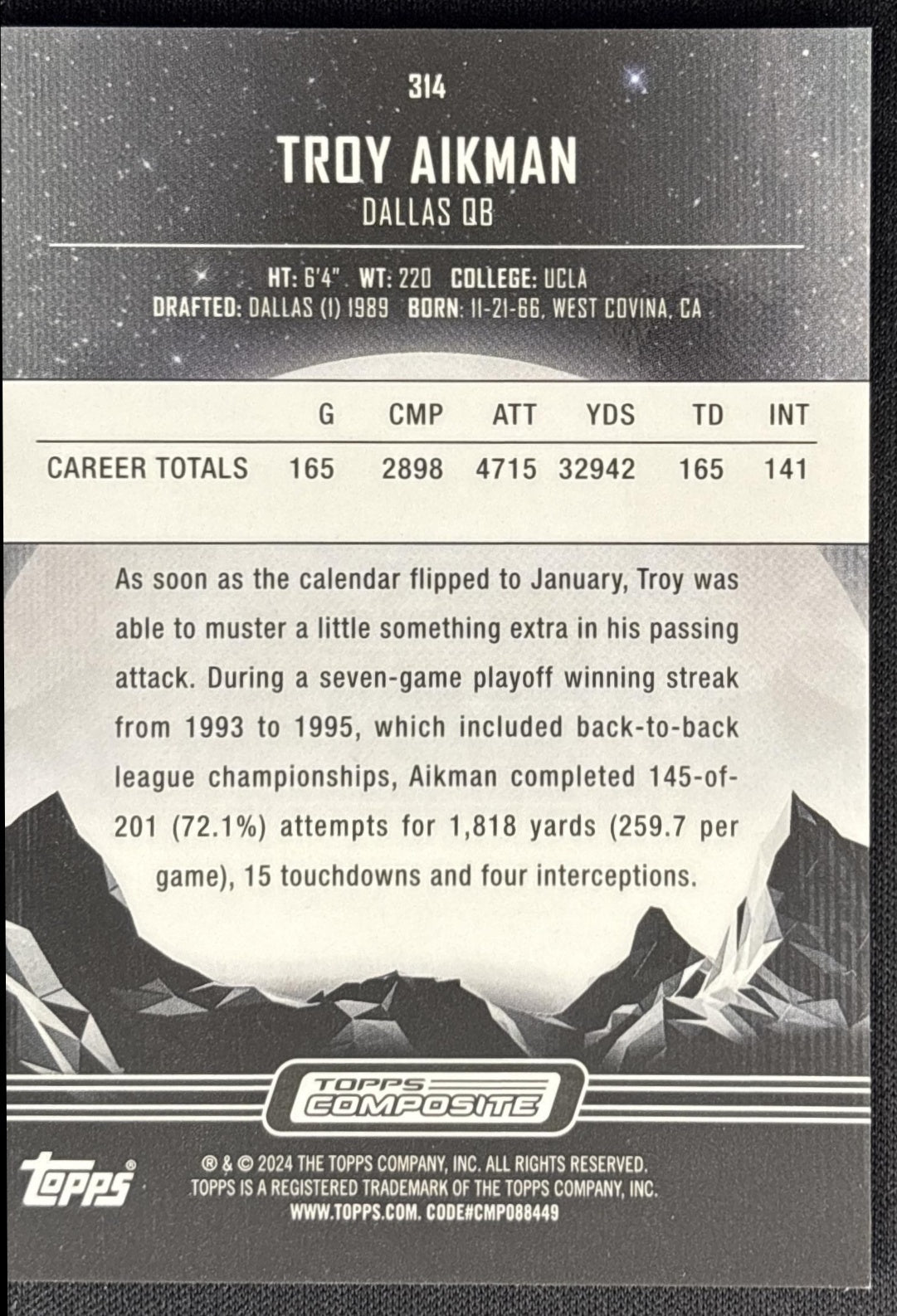 Troy Aikman 2023 Topps Composite Cowboys back