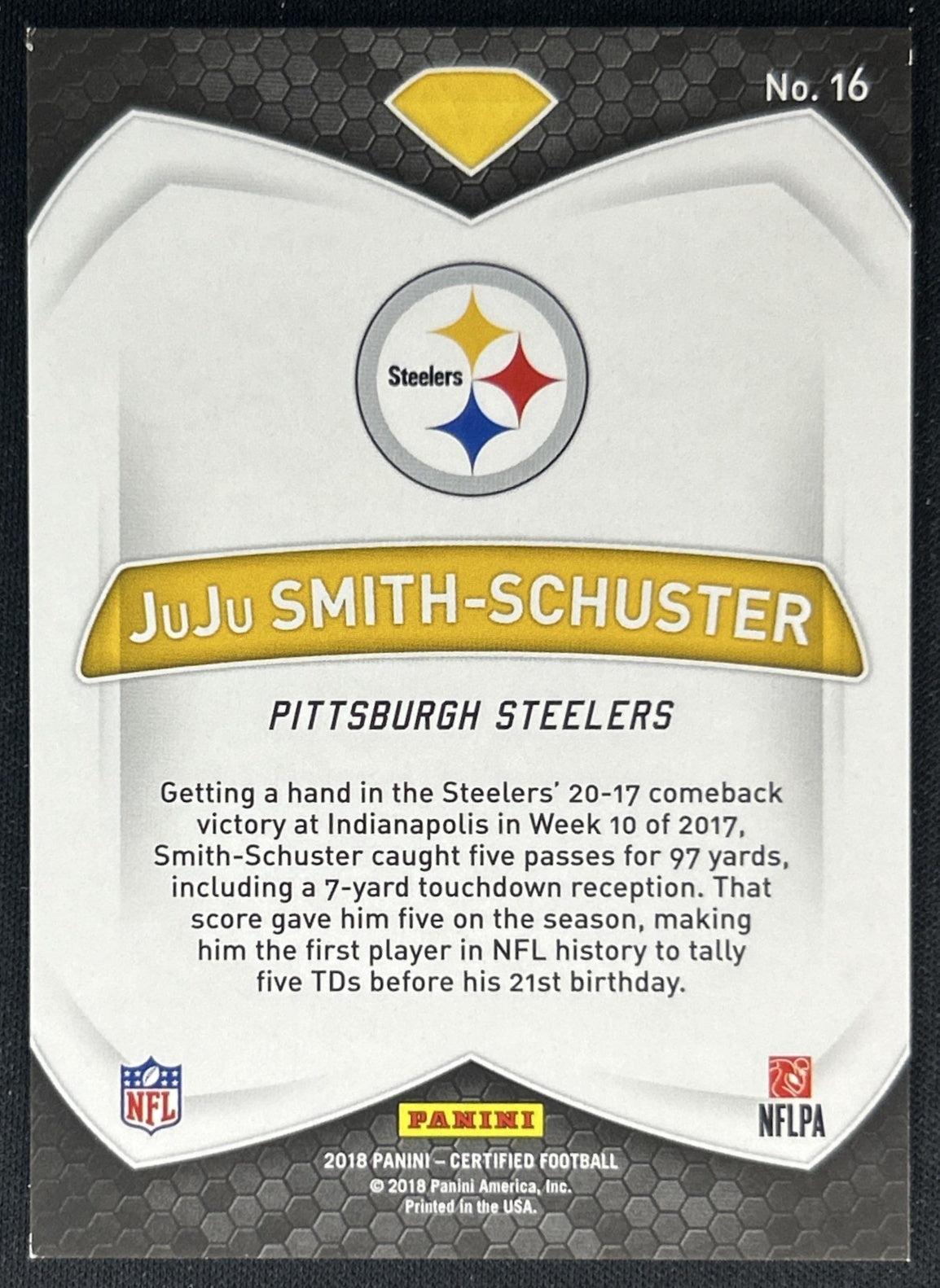 JuJu Smith-Schuster 2018 Panini Certified Diamonds Mirror Red /99 Steelers back