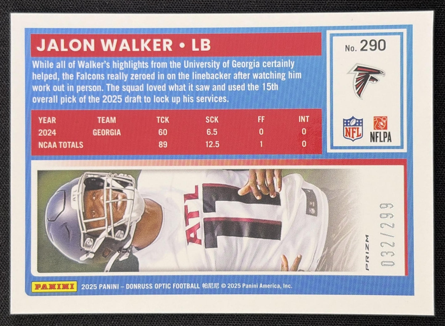 Jalon Walker 2025 Panini Donruss Optic Rated Rookie Orange Prizm /299 Falcons