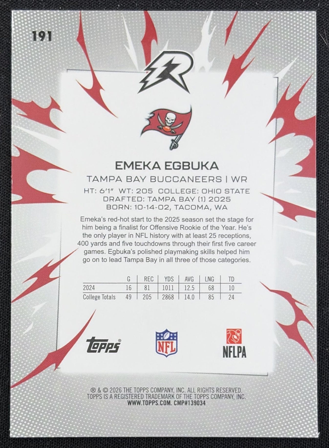 Emeka Egbuka 2025 Topps Resurgence Teal Surge Refractor /149 Buccaneers