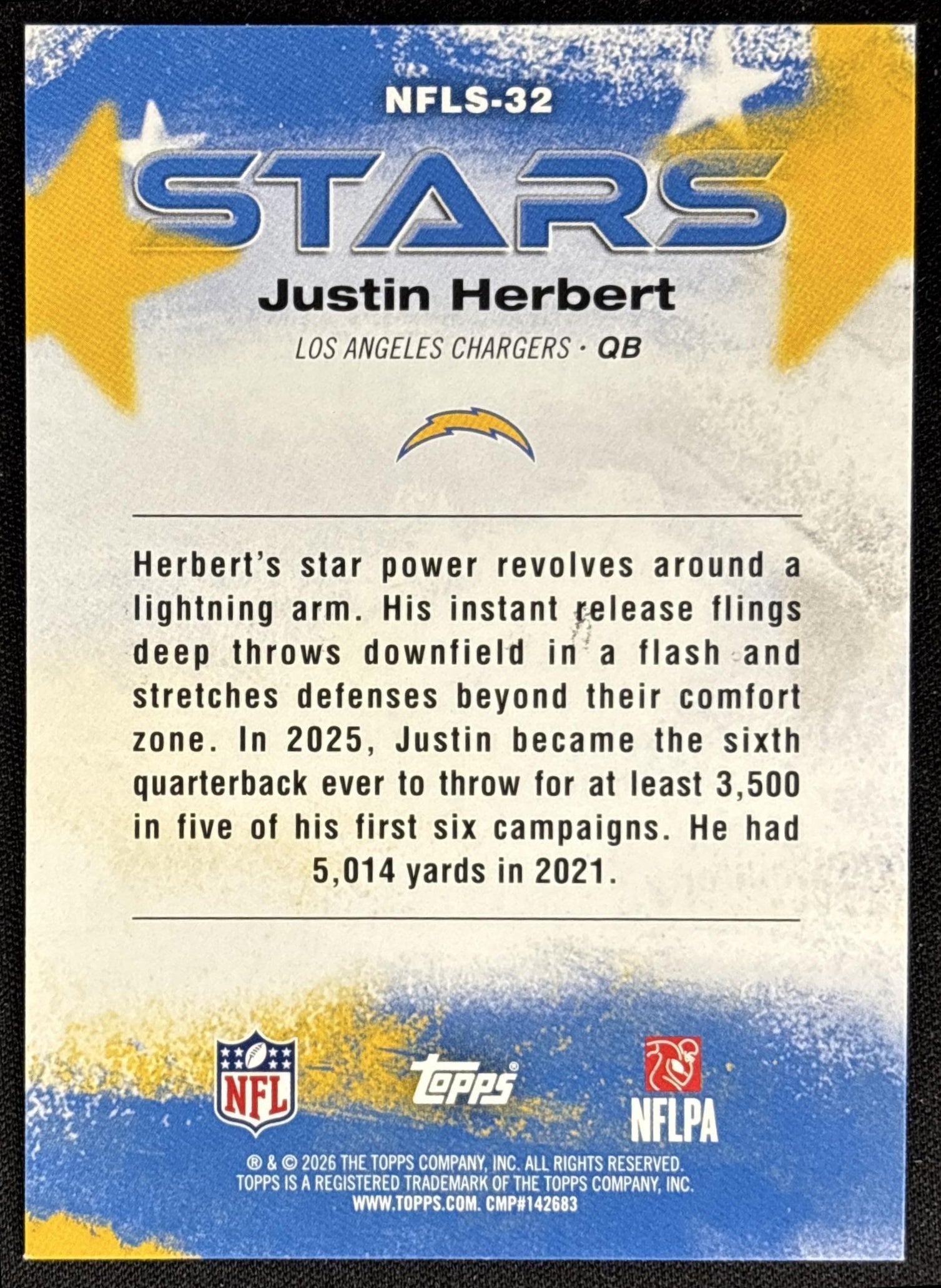 Justin Herbert 2026 Topps NFL Stars Chargers
