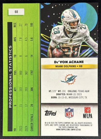 De'Von Achane 2025 Topps Chrome Dolphins back